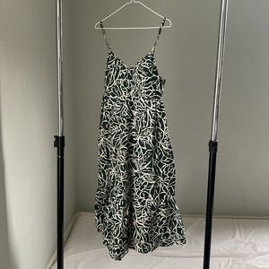 GAP Green & White Print Deep V-Neck Cami Dress, L Petite